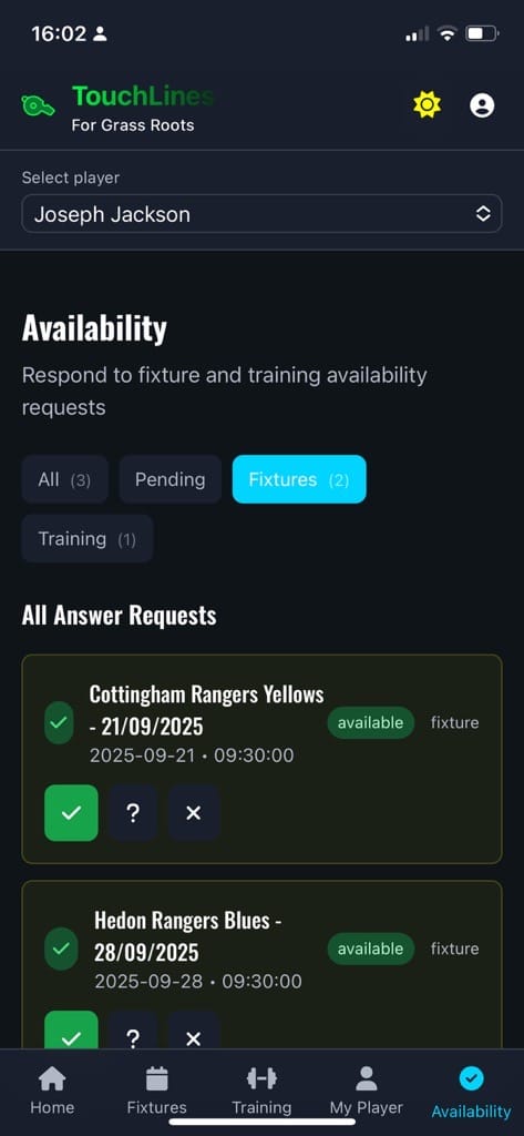 Parent availability response screen