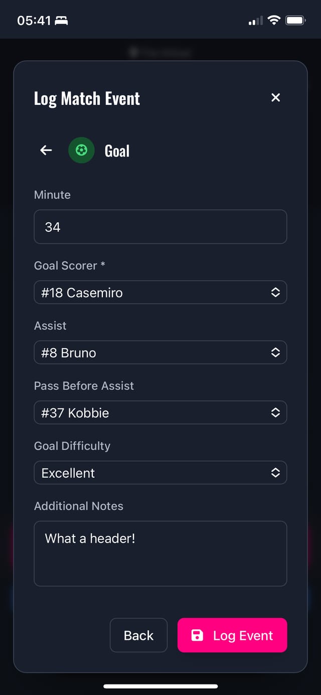 Match logging, events