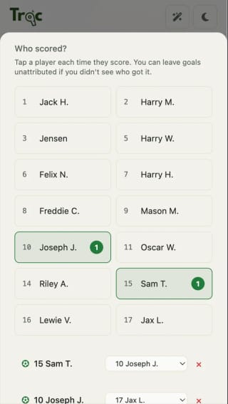 Who scored screen in Trac tournament mode