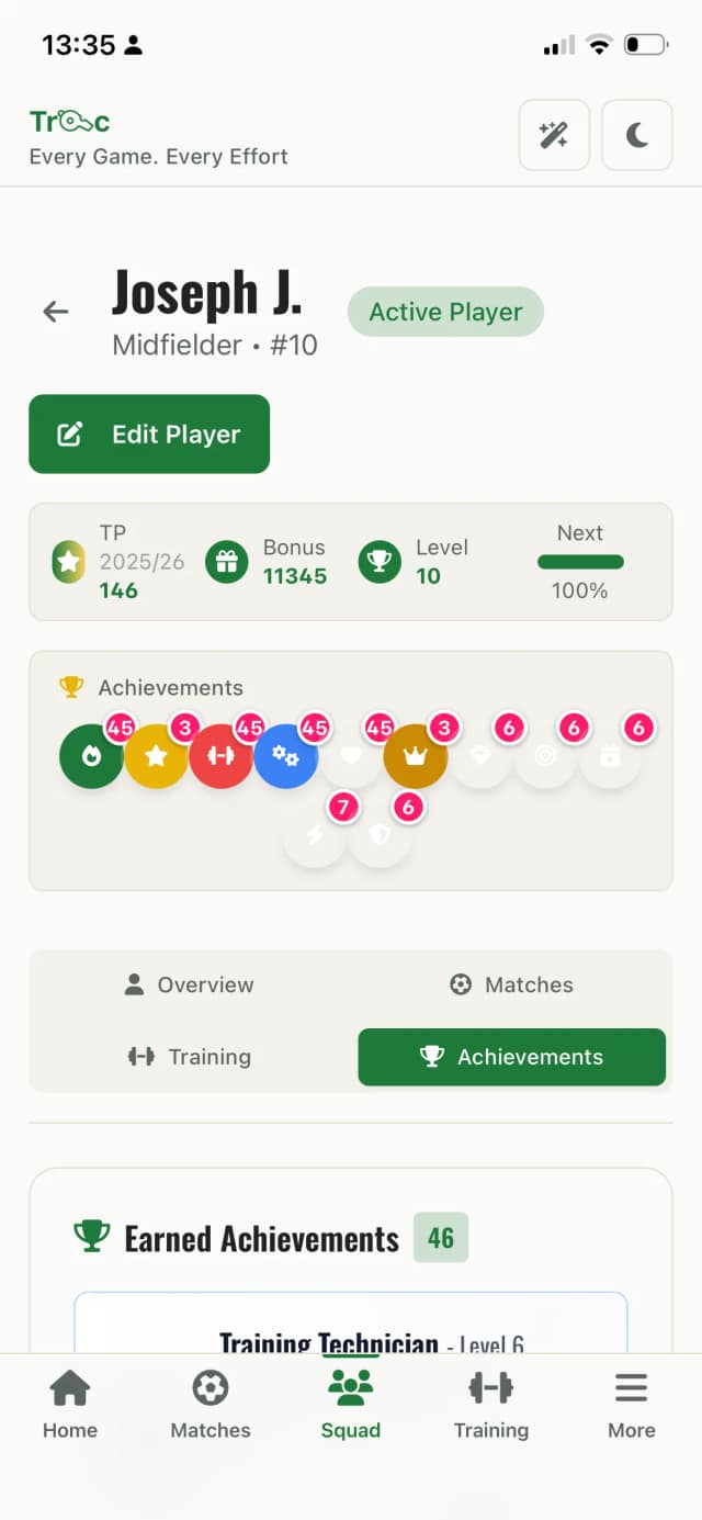 Session detail screen with drill plan on a phone