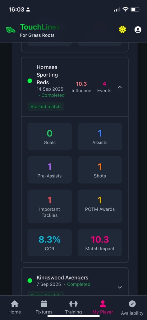 Player performance statistics inside the Trac app